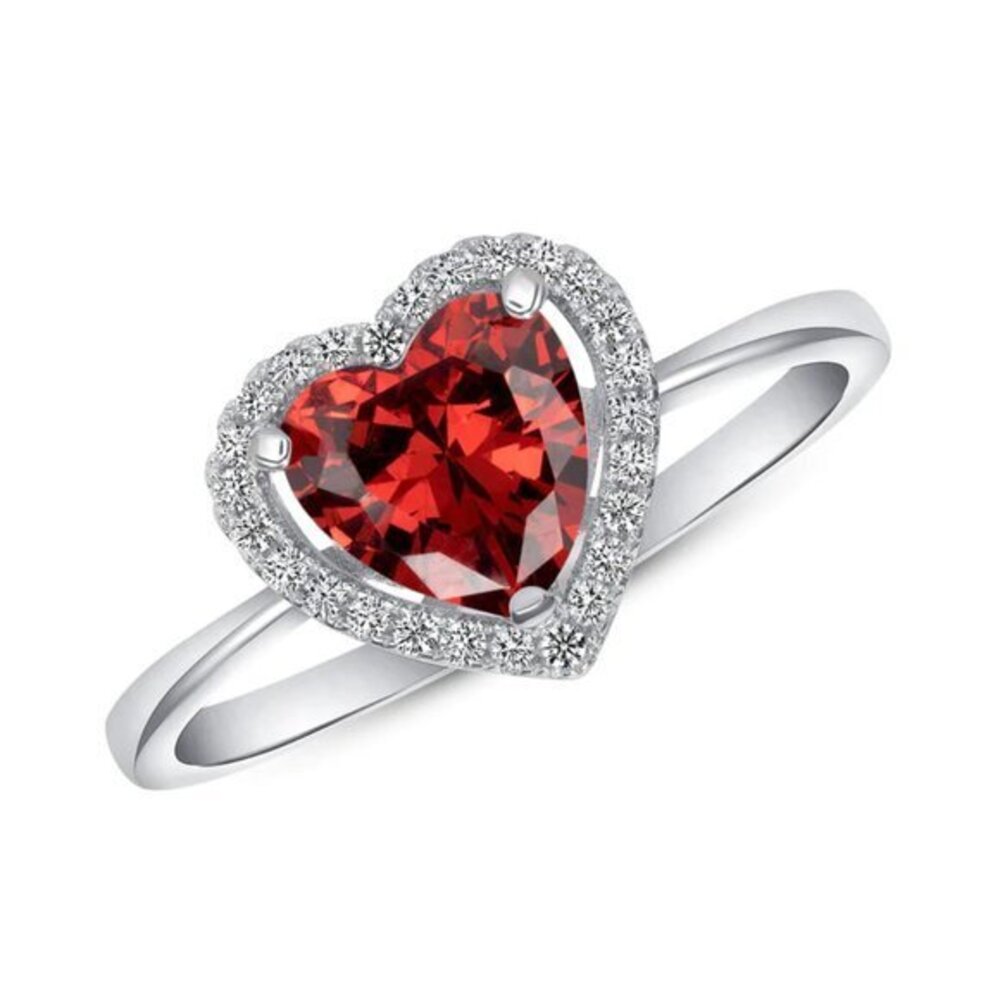 14k White gold plated 1ct Haert Red CZ Engagement Ring 5 6 7 8 9 10